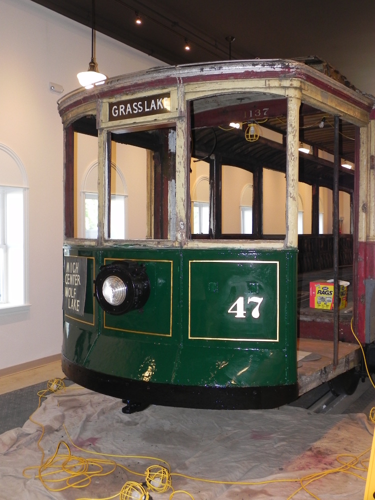 With Car #47 in place, restoration began on the front end with the headlight and number in place and the lower front of the car completely restored.